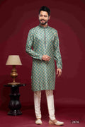 Raivat Ethnic Art Silk Digital Print Pintux Work Kurta Pajama In Green Colour