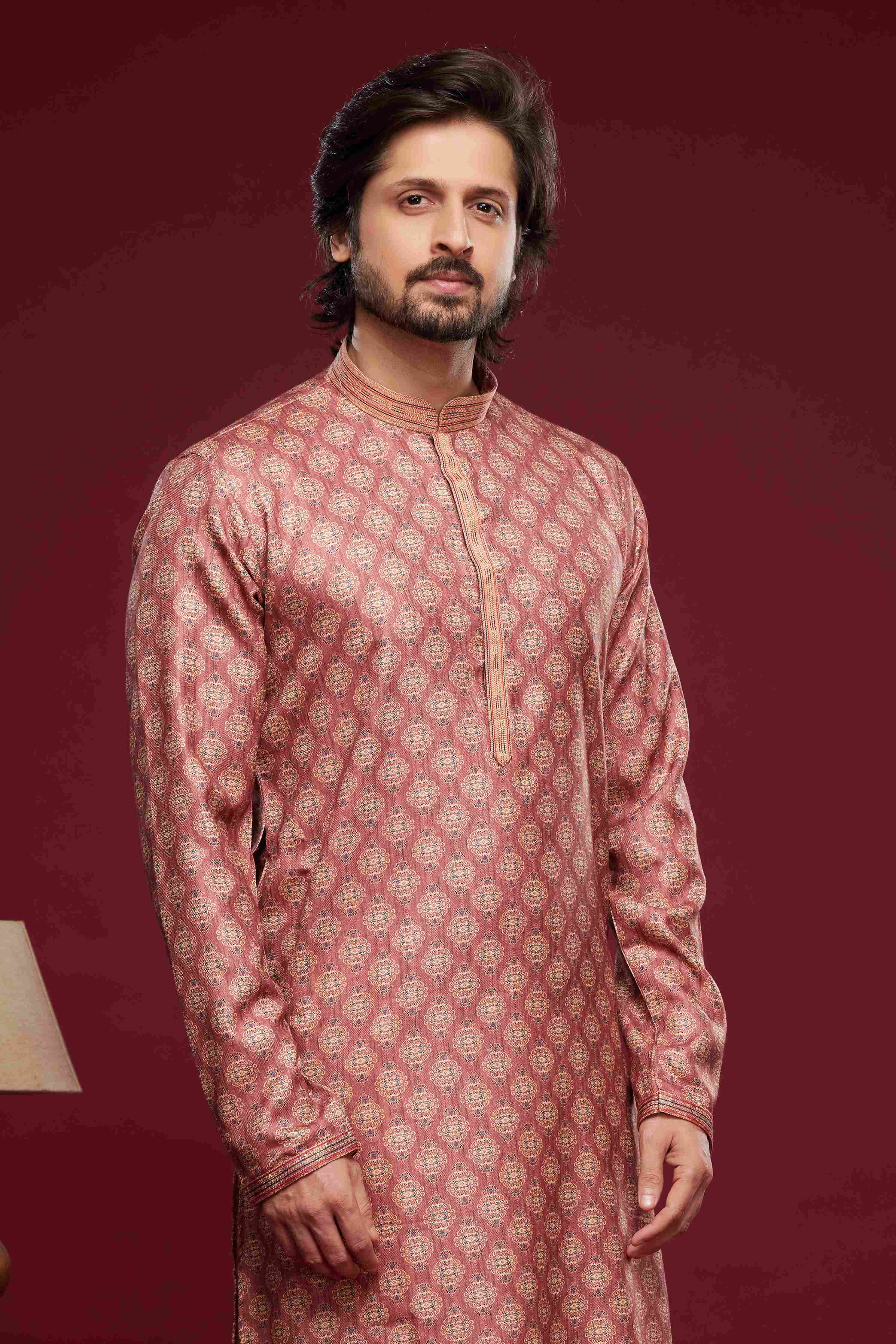 Raivat Ethnic Art Silk Digital Print Pintux Work Kurta Pajama In Pink Colour