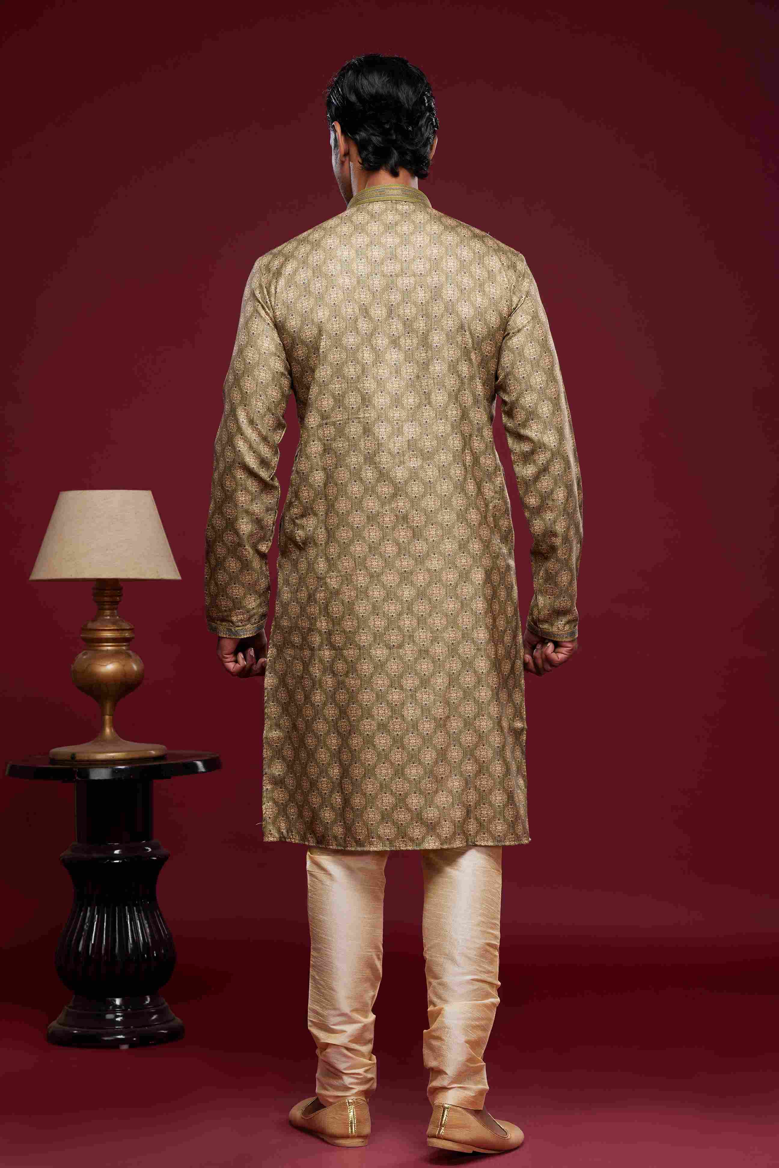 Raivat Ethnic Art Silk Digital Print Pintux Work Kurta Pajama In Light Green Colour