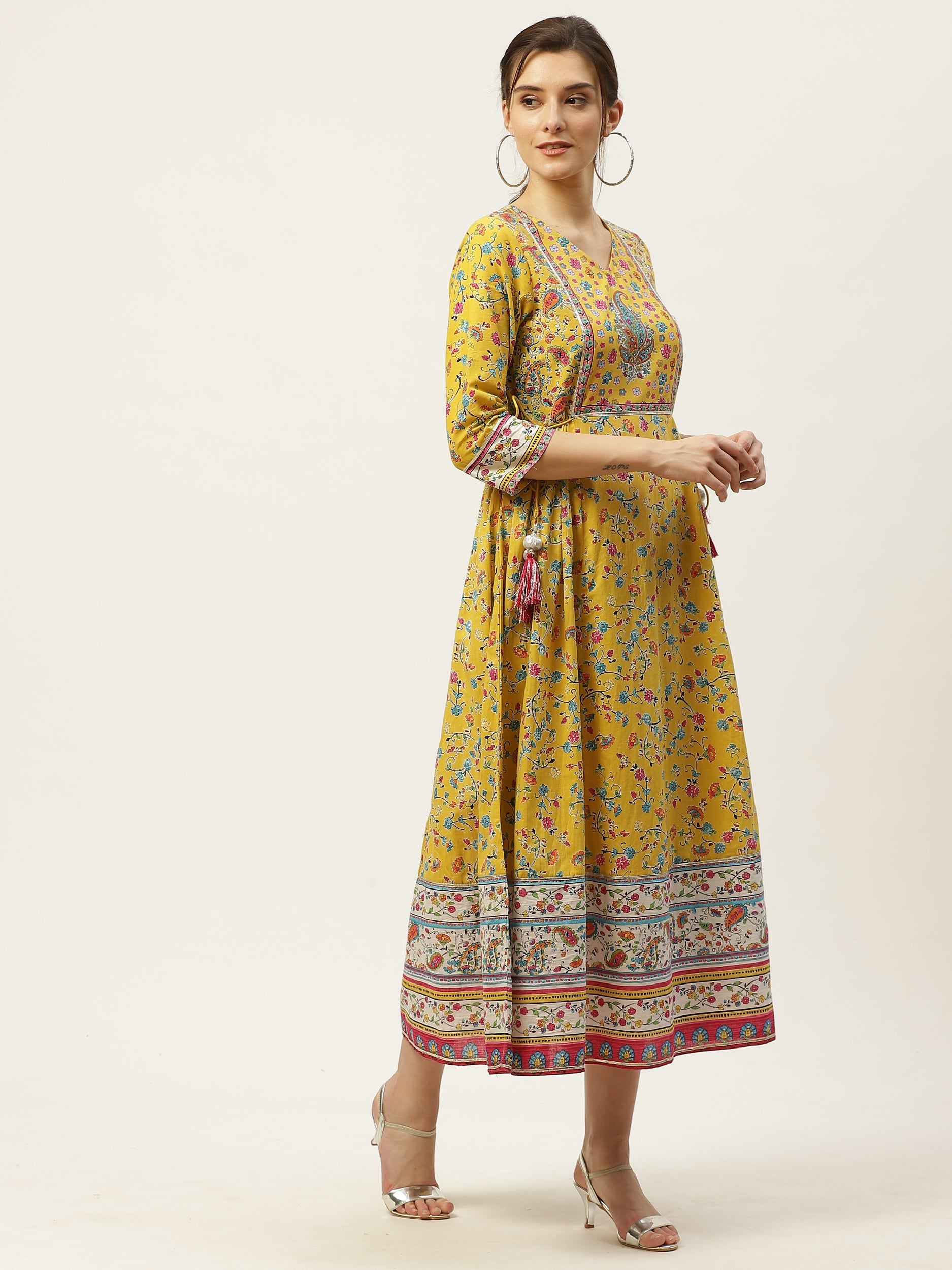 Juniper Womens Yellow Cambric Printed Maxi Dress - Distacart