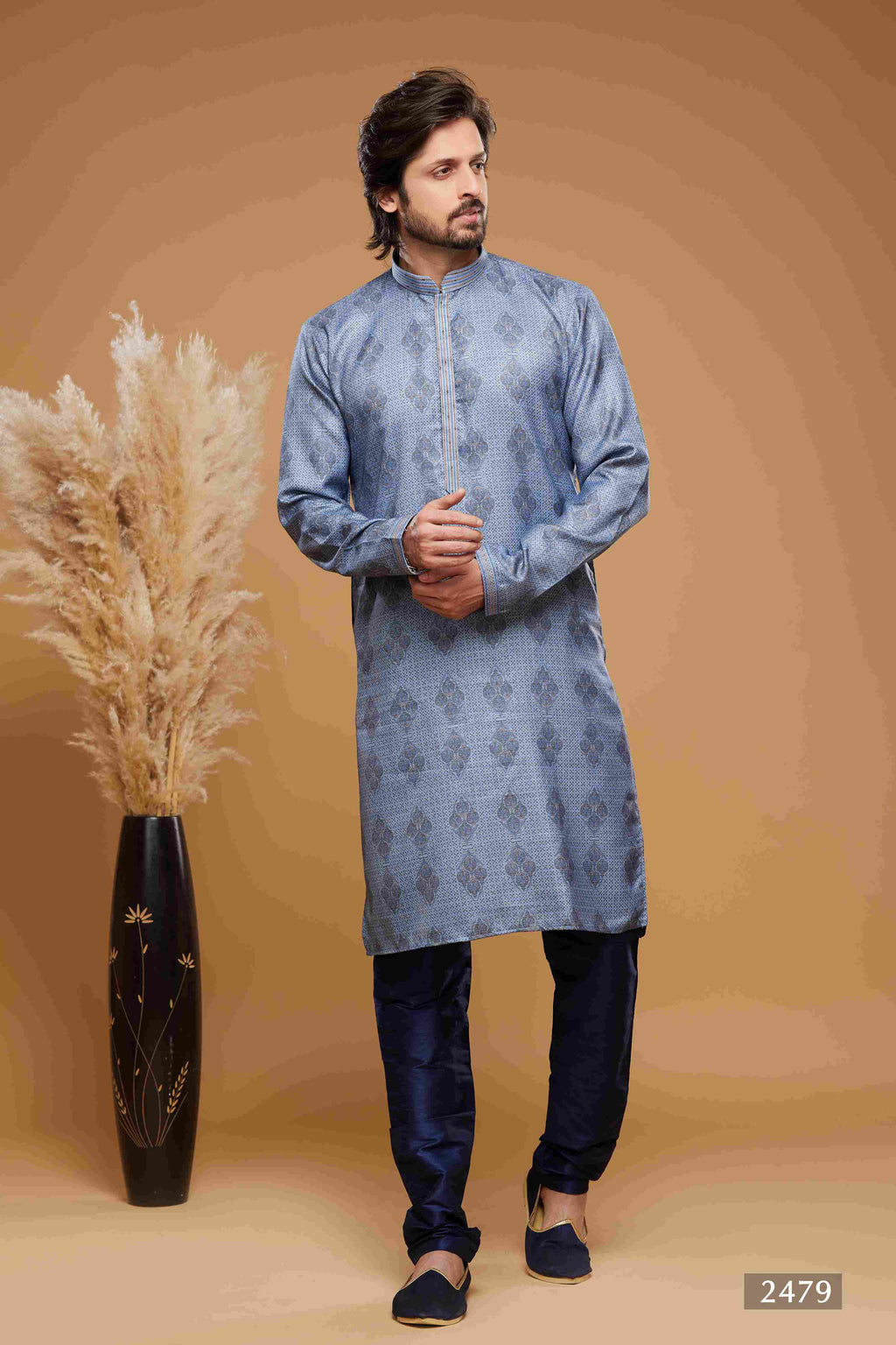 Raivat Ethnic Art Silk Digital Print Pintux Work Kurta Pajama In Blue Colour