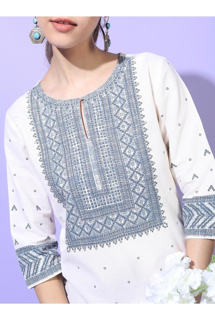 Maai Rayon Hand Printed Kurta White - Distacart