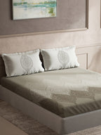 DDecor Grey & White Ethnic Motifs Cotton 140 TC Queen Bedsheet With 2 Pillow Covers