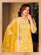 Anaita Yellow Embroidered Net Plazzo Suit - Distacart