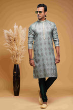 Raivat Ethnic Art Silk Digital Print Pintux Work Kurta Pajama In Green Colour