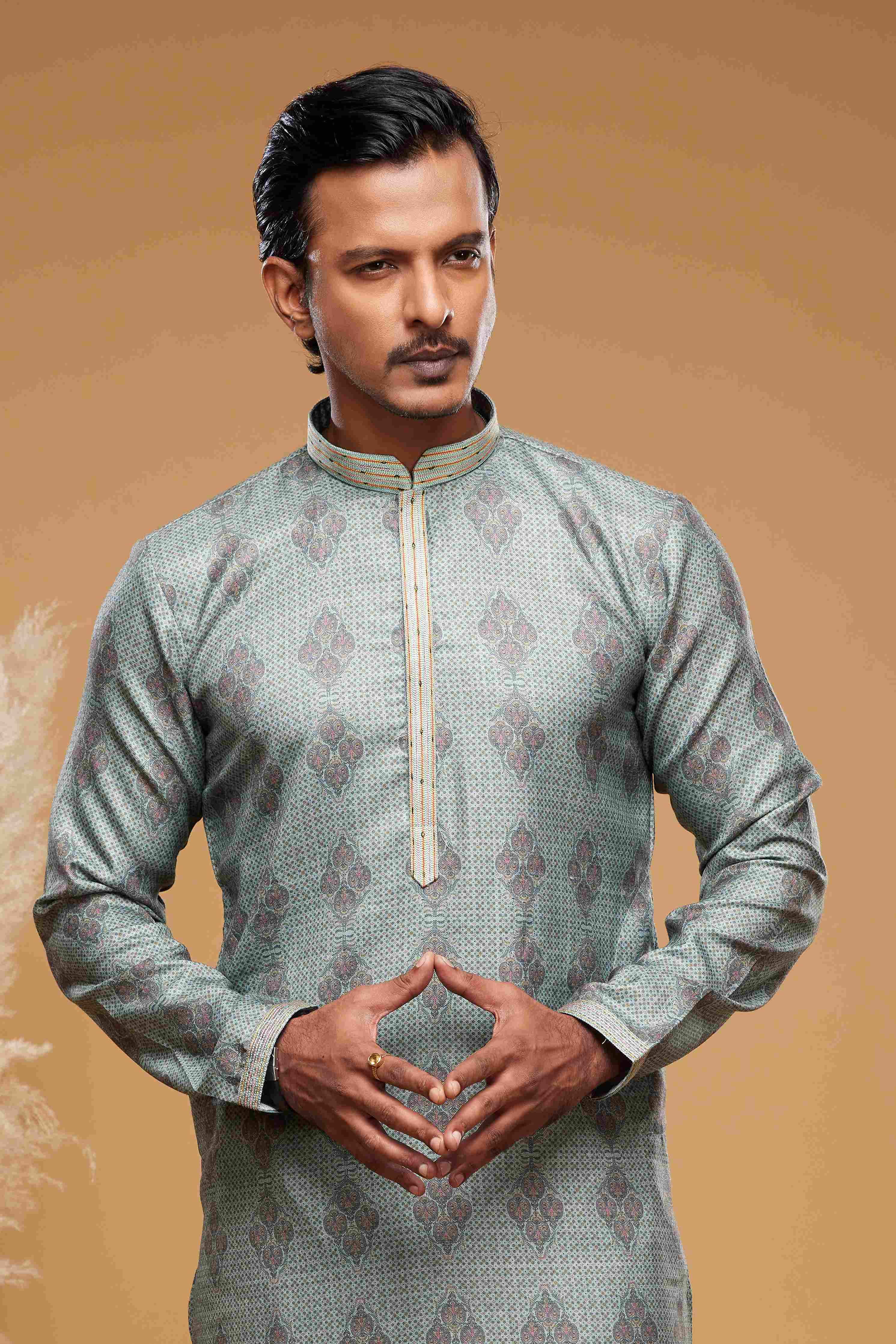 Raivat Ethnic Art Silk Digital Print Pintux Work Kurta Pajama In Green Colour