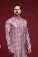 Raivat Ethnic Art Silk Digital Print Pintux Work Kurta Pajama In Magenta Colour