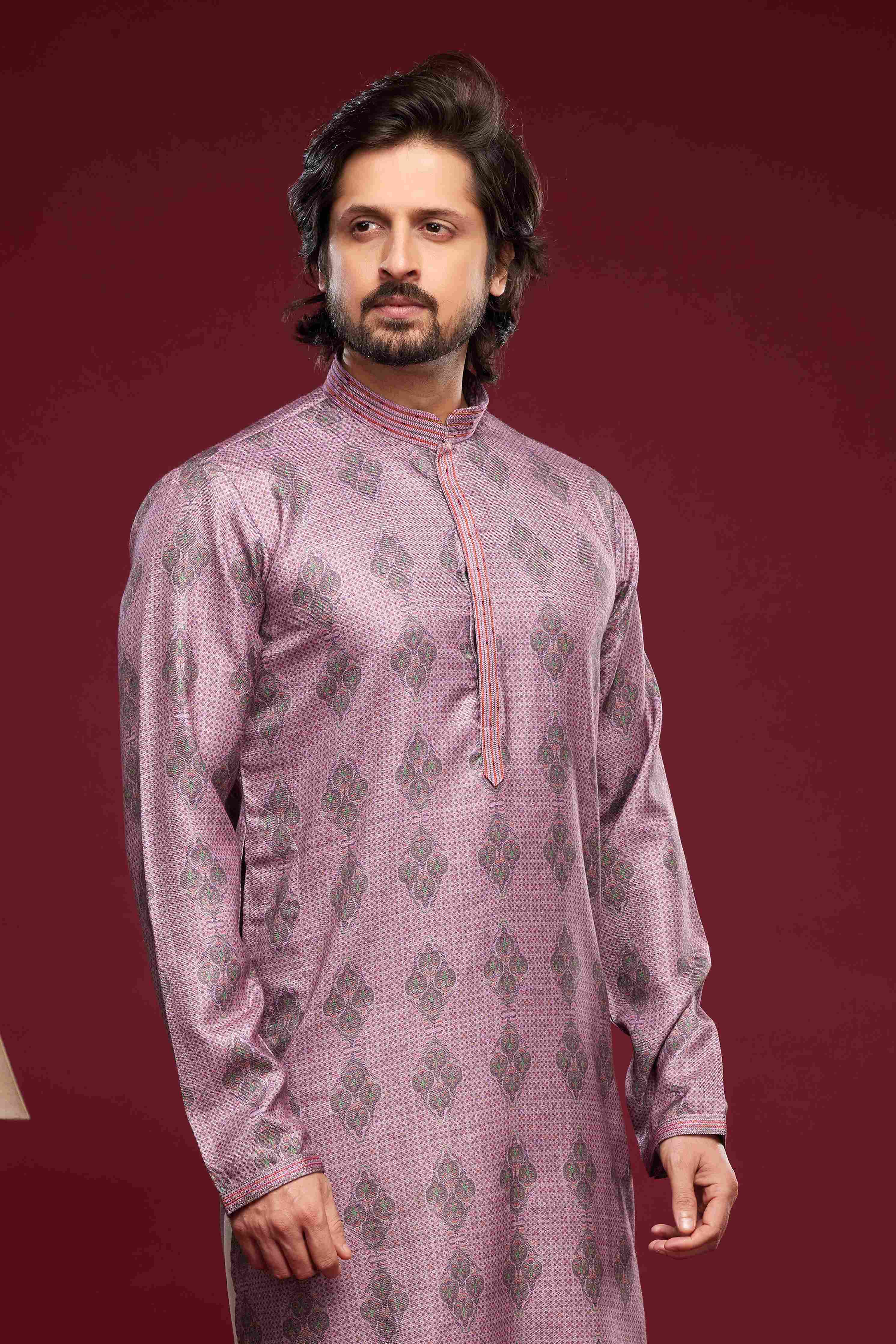 Raivat Ethnic Art Silk Digital Print Pintux Work Kurta Pajama In Magenta Colour