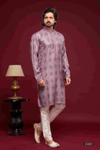 Raivat Ethnic Art Silk Digital Print Pintux Work Kurta Pajama In Magenta Colour