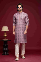 Raivat Ethnic Art Silk Digital Print Pintux Work Kurta Pajama In Magenta Colour