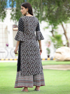 Juniper Womens Black Cambric Multicolor Placement Printed Kurta Palazzo Set - Distacart