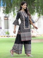 Juniper Womens Black Cambric Multicolor Placement Printed Kurta Palazzo Set - Distacart