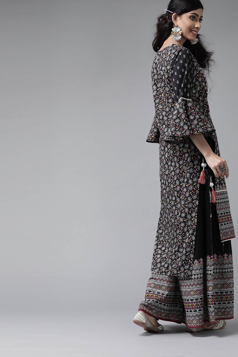 Juniper Women's Black Cambric Printed High-Low Kurta Sets - Distacart
