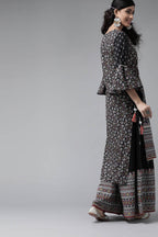 Juniper Women's Black Cambric Printed High-Low Kurta Sets - Distacart