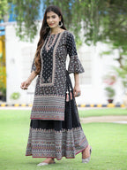 Juniper Womens Black Cambric Multicolor Placement Printed Kurta Palazzo Set - Distacart