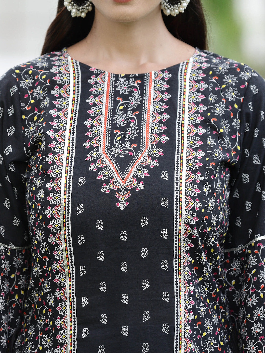 Juniper Womens Black Cambric Multicolor Placement Printed Kurta Palazzo Set - Distacart