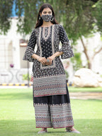 Juniper Womens Black Cambric Multicolor Placement Printed Kurta Palazzo Set - Distacart