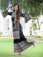 Juniper Womens Black Cambric Multicolor Placement Printed Kurta Palazzo Set - Distacart