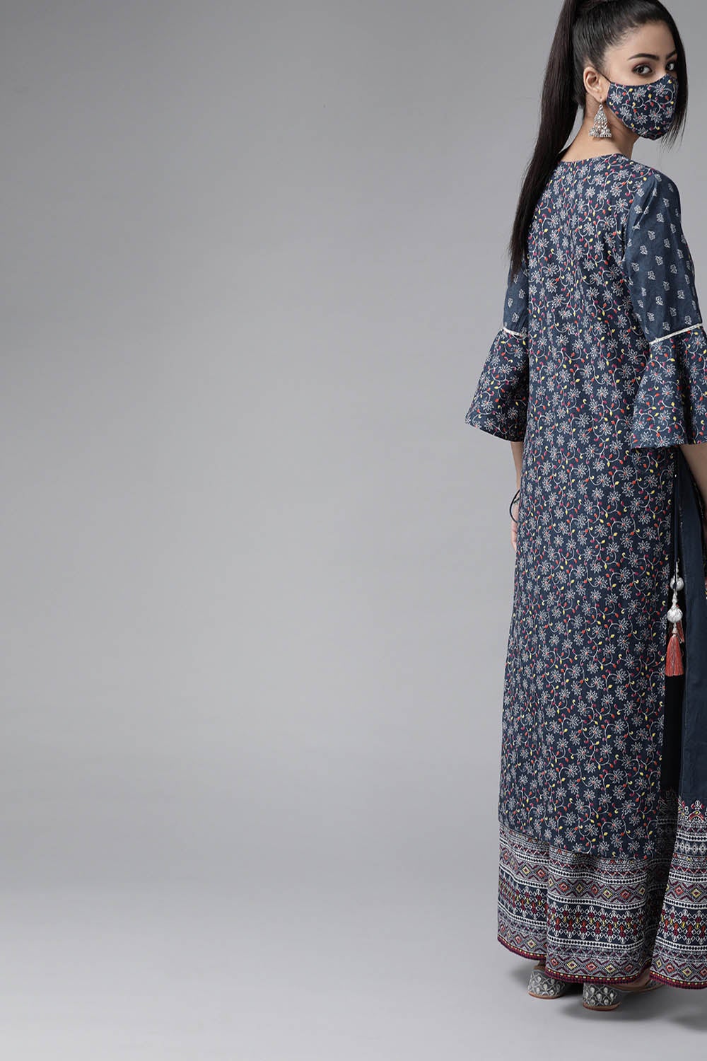 Juniper Women's Indigo Cambric Printed High-Low Kurta Sets - Distacart