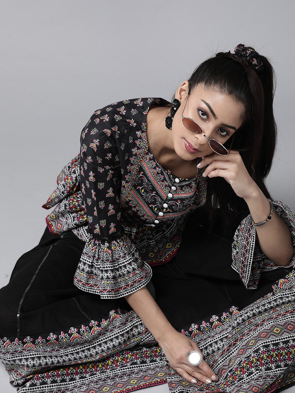 Juniper Womens Black Color Floral Printed Cambric Clothing Set - Distacart