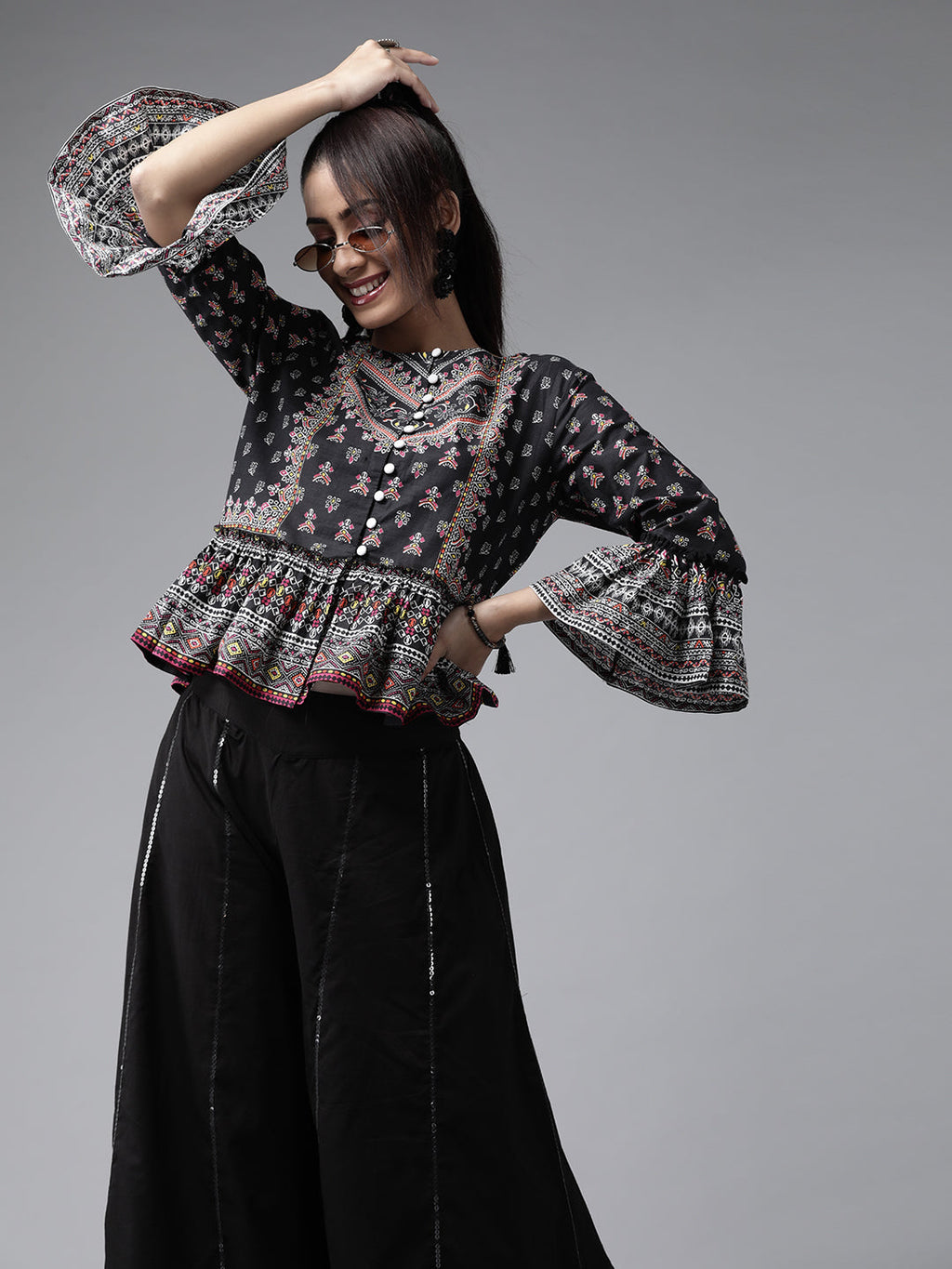 Juniper Womens Black Color Floral Printed Cambric Clothing Set - Distacart