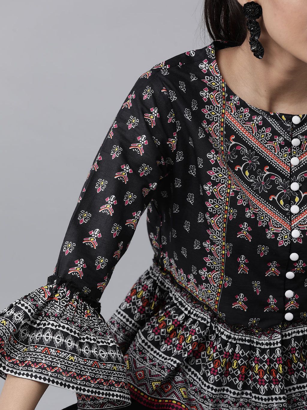 Juniper Womens Black Color Floral Printed Cambric Clothing Set - Distacart