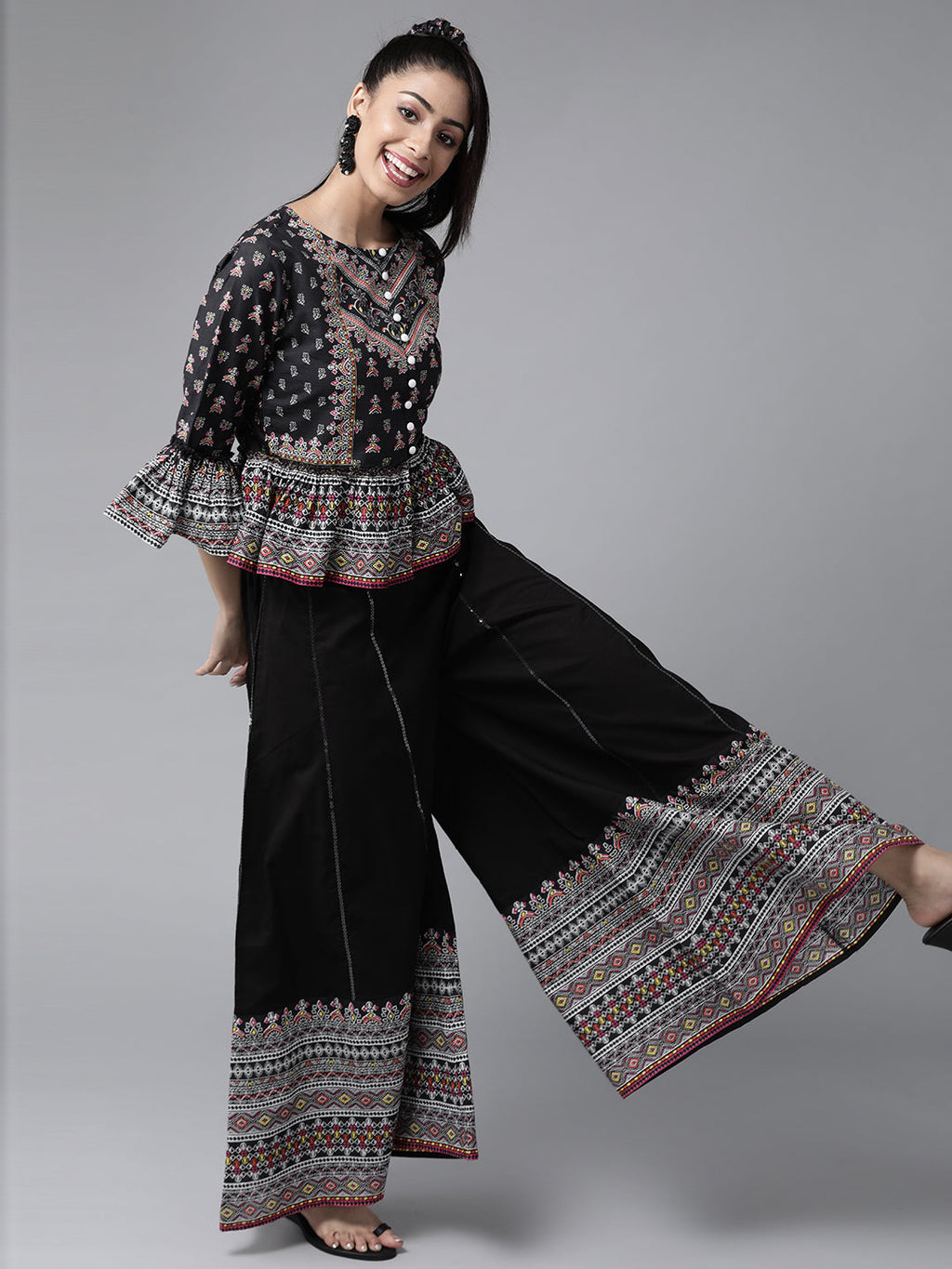 Juniper Womens Black Color Floral Printed Cambric Clothing Set - Distacart