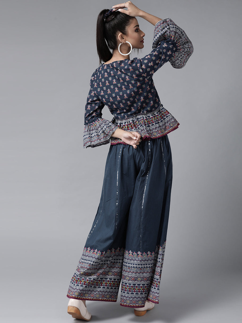 Juniper Womens Indigo Floral Printed Cambric Clothing Set - Distacart