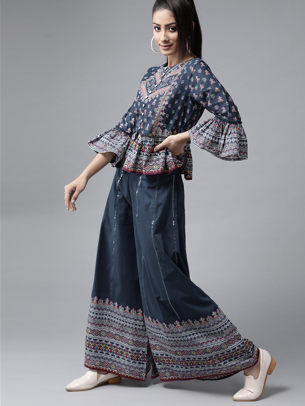 Juniper Womens Indigo Floral Printed Cambric Clothing Set - Distacart