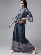 Juniper Womens Indigo Floral Printed Cambric Clothing Set - Distacart