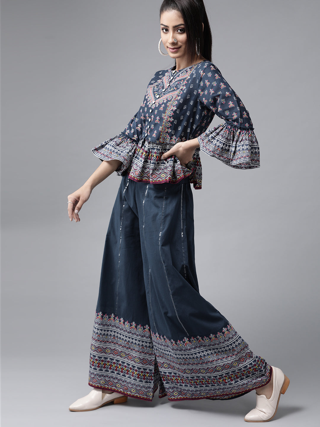 Juniper Womens Indigo Floral Printed Cambric Clothing Set - Distacart