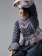 Juniper Womens Indigo Floral Printed Cambric Clothing Set - Distacart