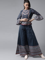 Juniper Womens Indigo Floral Printed Cambric Clothing Set - Distacart