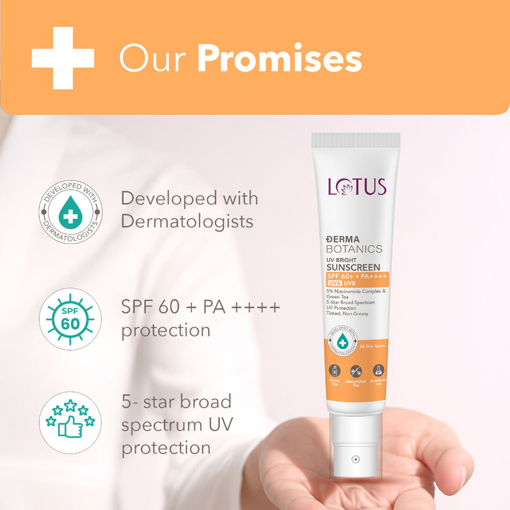 Lotus DermaBotanics 5% Niacinimide Complex + Green Tea UV Bright Sunscreen SPF 60 + PA++++