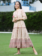 Juniper Women Cream Cambric Printed Tiered Dress - Distacart