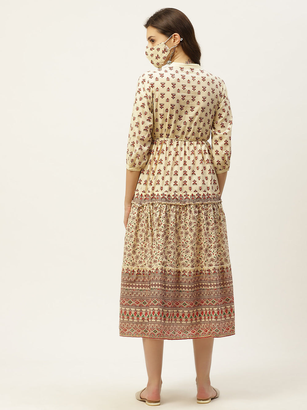 Juniper Women's Cream Cambric Printed Tiered Dress - Distacart