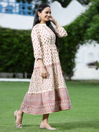 Juniper Women Cream Cambric Printed Tiered Dress - Distacart