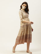 Juniper Women's Cream Cambric Printed Tiered Dress - Distacart