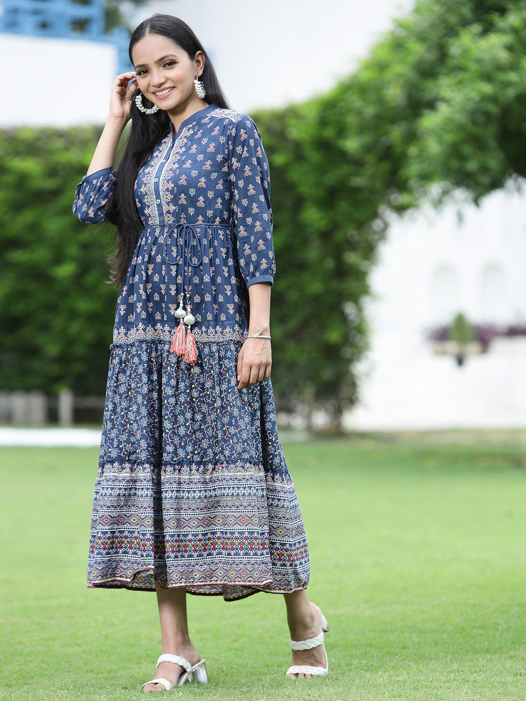 Juniper Womens Indigo Cambric Printed Dress - Distacart
