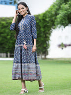 Juniper Womens Indigo Cambric Printed Dress - Distacart