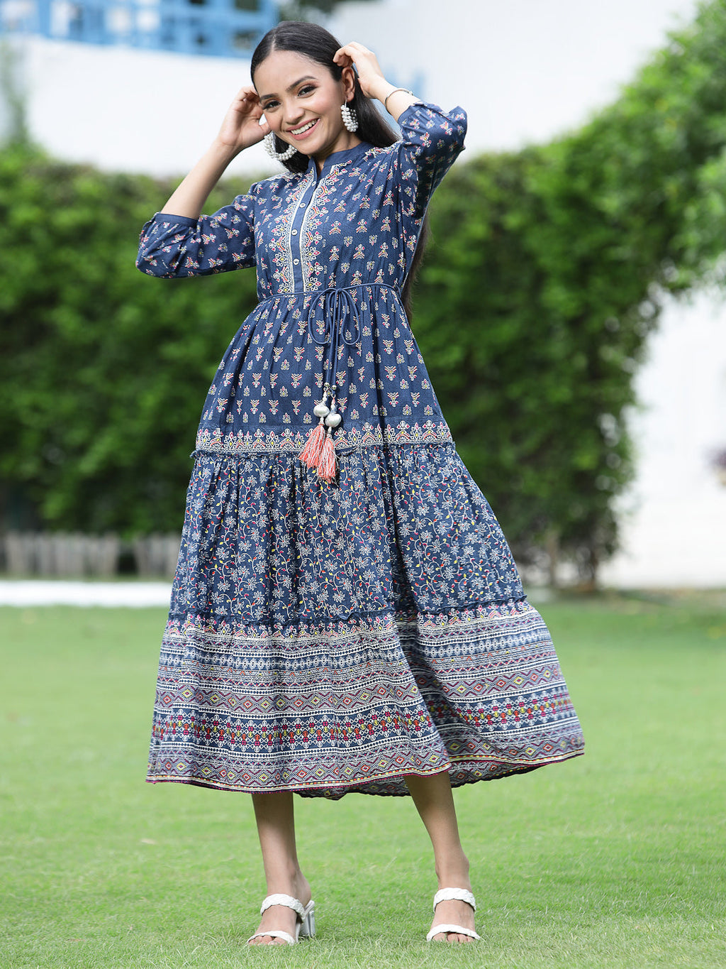 Juniper Womens Indigo Cambric Printed Dress - Distacart