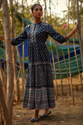 Juniper Indigo Ethnic Motif Printed Pure Cotton Tiered Maxi Dress - Distacart
