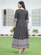 Juniper Women's Black Cambric Printed Anarkali Dress - Distacart
