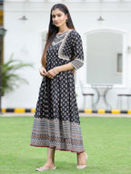 Juniper Women's Black Cambric Printed Anarkali Dress - Distacart