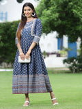 Juniper Womens Indigo Cambric Printed Maxi Dress - Distacart