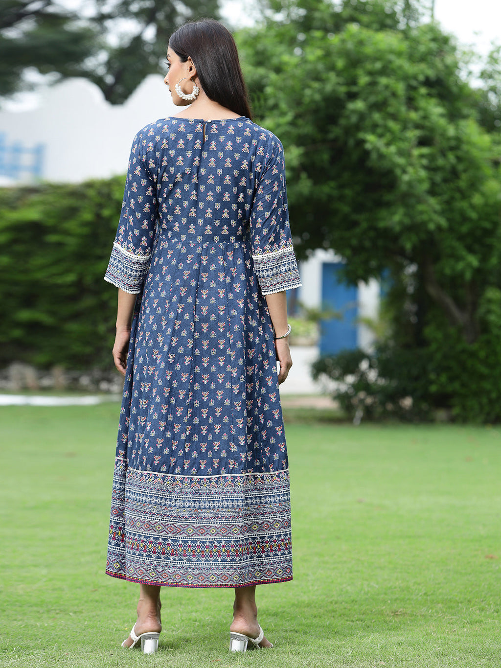 Juniper Womens Indigo Cambric Printed Maxi Dress - Distacart