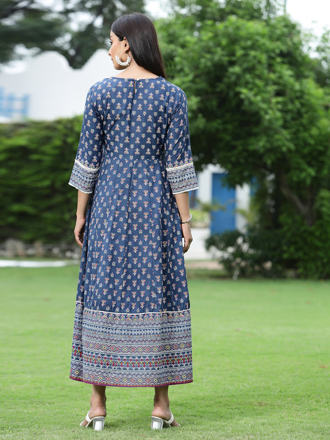 Juniper Womens Indigo Cambric Printed Maxi Dress - Distacart
