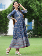 Juniper Womens Indigo Cambric Printed Maxi Dress - Distacart