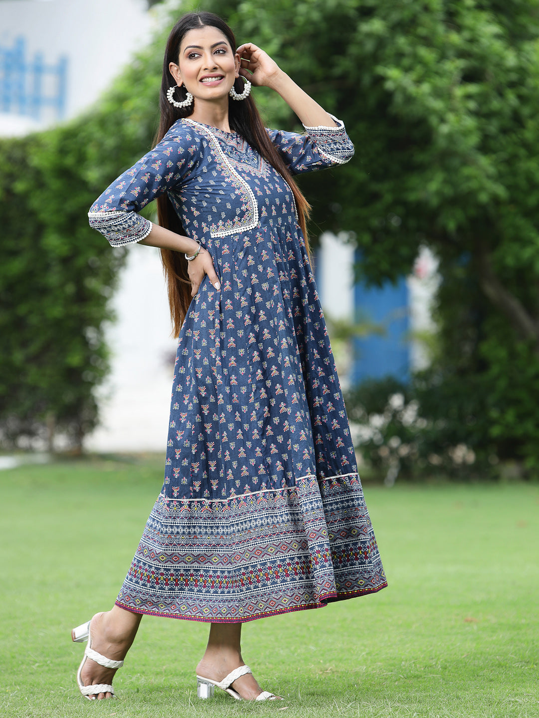Juniper Womens Indigo Cambric Printed Maxi Dress - Distacart