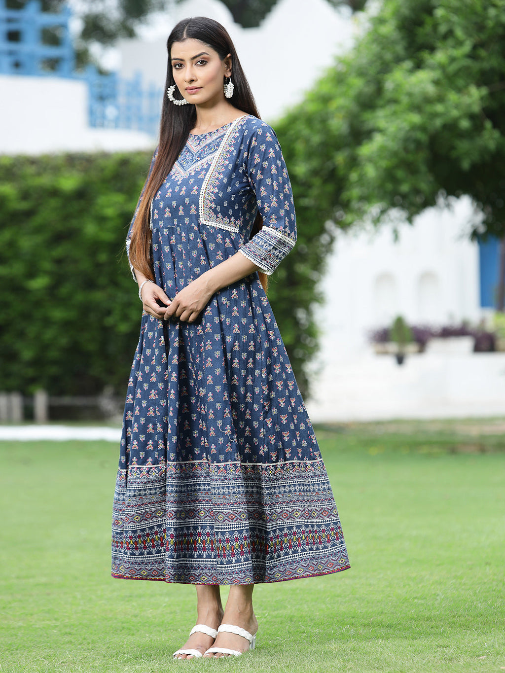 Juniper Womens Indigo Cambric Printed Maxi Dress - Distacart